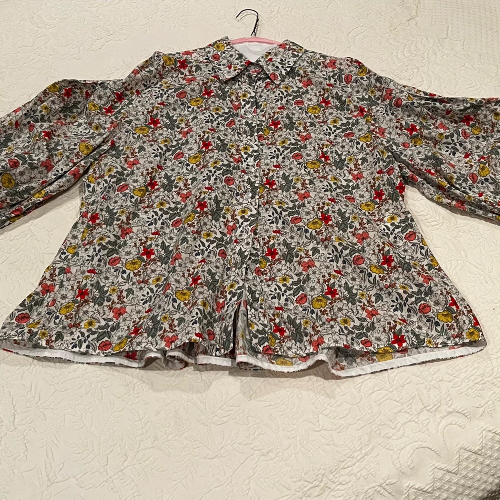 Tish Cox Floral Women's Blouse - Black, Red, Yellow Cotton.